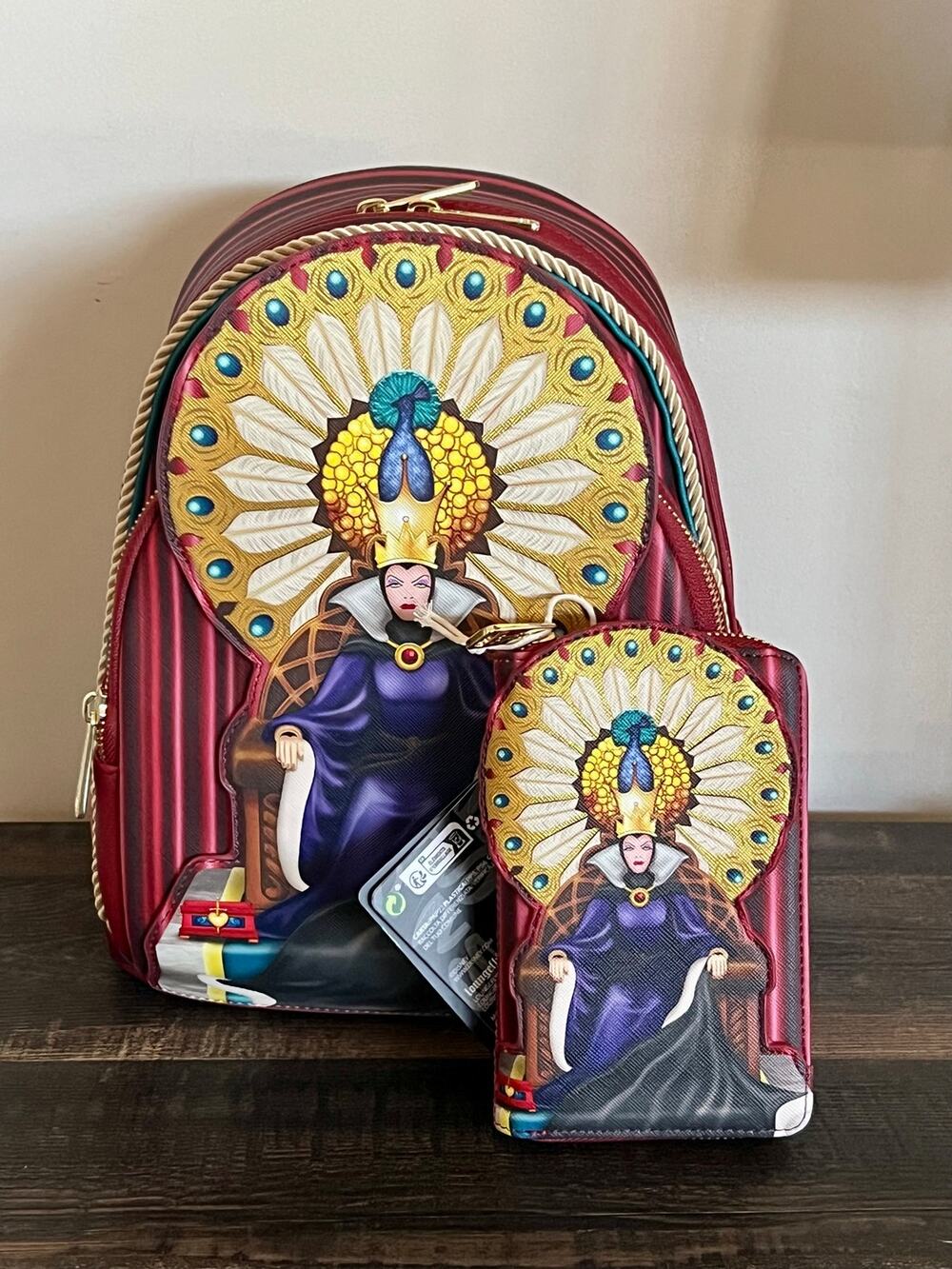 Loungefly Disney Snow White Seven Dwarfs Evil Queen Throne Mini Backpack Wallet
